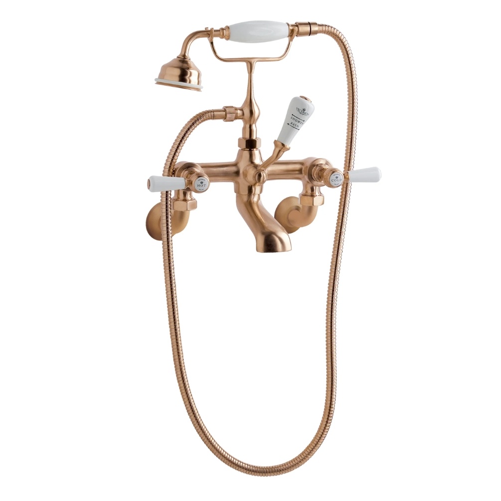 BC Designs Victrion Lever Brushed Copper Wall Mounted Bath Shower Mixer Cut Out